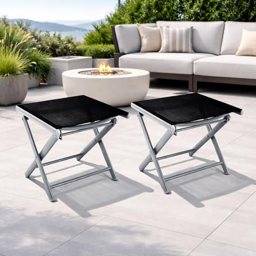 Mojawo® 2'er Set Garten - Fußhocker - zusammenklappbar - Klapphocker - witterungsbeständiges Aluminium - wetterfeste Gartenmöbel