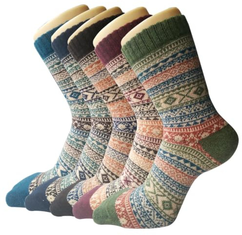 Chalier Finery Socken Damen 36-42 Geschenke für Frauen Wollsocken 5 Paar | Kuschelsocken Damen für Winter Gestrickte Damensocken Dicke Bunte Warme Weihnachtssocken Sportsocken Outdoor