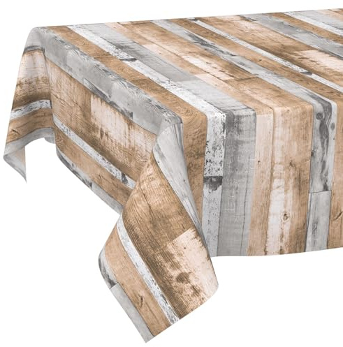 ANRO Tischdecke abwaschbar Holzoptik Braun Grau Rechteckig ohne Einfassung – pflegeleichtes Wachstuch für Innen & Außen – rustikales Design für Esstisch & Balkon 100 x 140 cm (Rechteckig)