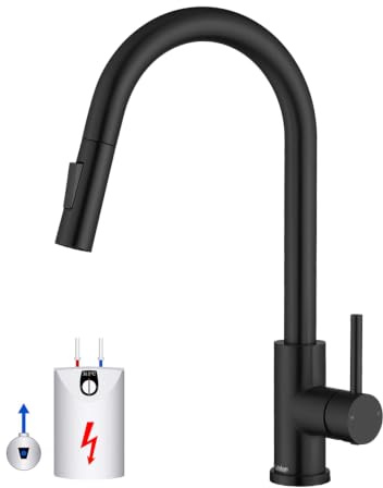 Tohlar Niederdruck Wasserhahn Küche Schwarz Küchenarmatur Ausziehbar | Niederdruck Küchenarmatur mit ausziehbarer Brause, Zwei Wasserstrahlarten, 360° drehbar, Edelstahl.