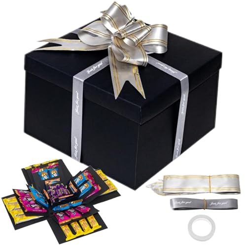 QHSXMQ Überraschung Box Mit Klebeband Und Band, 5-lagige Kreative Explosions-Geschenkbox, DIY Handgemachte Überraschung Box, Mystery Boxes Für Valentinstagsgeschenke, Geburtstag (Schwarz)