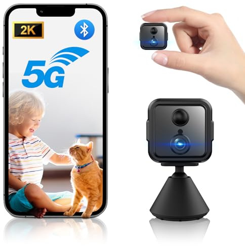 iPalamila 2K HD 21 Tage Mini Kamera, 5G WiFi & Bluetooth Überwachungskamera, Indoor Nachtsicht Sicherheitskamera Zwei-Wege-Gespräch mit Bewegungserkennung für Home Office Schwarz