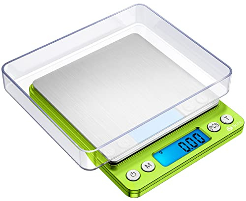 AMIR Digitale Taschenwaage, 500g x 0.01g Briefwaage, Feinwaage, Digitale Küchenwaage mit LCD-Display, PCS Funktion, Tara-Funktion, 6 Einheiten Konvertierung, für Kochen, Kaffee, Schmuck (Grün)