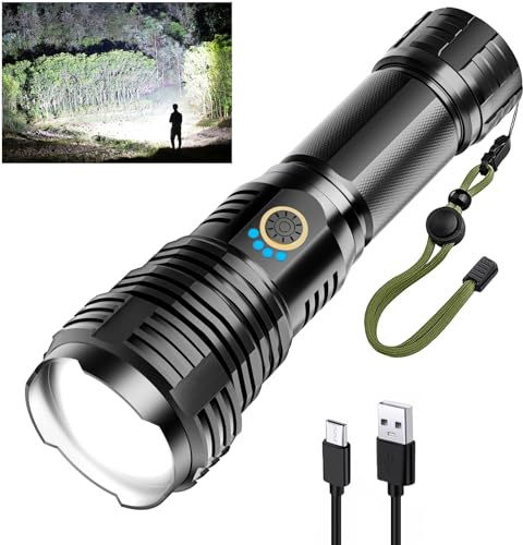 Glarylight Taschenlampe LED Aufladbar 600000 Lumen, LED Taschenlampen Extrem Hell XHP70.2 Taschenlampen Akku USB, Starke Taschenlampe IPX7 Wasserdicht, Zoombar Flashlight für Outdoor NotfäLle