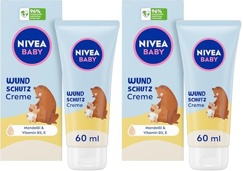 NIVEA Baby Wundschutzcreme, Babycreme lindert Rötungen im Windelbereich, hypoallergene Baby Feuchtigkeitscreme mit natürlichem Mandelöl, Panthenol, Zinkoxid + Vitamin E für zarte Babyhaut (60 ml)