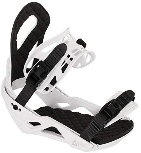 Airtracks Damen Snowboardbindung Strong W Weiß Matt | Aluminium-Ratschen, verstärkte Grundplatte, EVA-Dämpfung, werkzeugfrei verstellbare Straps – All Mountain