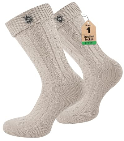 Effeet 1 Paar Kurze Trachtensocken für Herren und Damen mit Edelweiß-Pin, perfekte Trachtenstrümpfe für das Oktoberfest 47-50