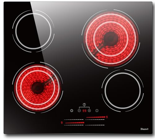 Glaskeramikkochfeld 4 Platten 6600W, Kochfeld 4 Platten Dual-Kochzone, Herdplatte 4 Kochfelder Einbau, Kochfeld Autark 60 cm, 9-Leistungsstufen, Timer, Kindersicherung, Disaenvir
