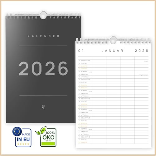 UNITURE® DIN A4 Familienplaner 2026 (15 Monate – bis Dez 2026) | 4 Spalten | Oktober Start | nachhaltig & schmierfrei