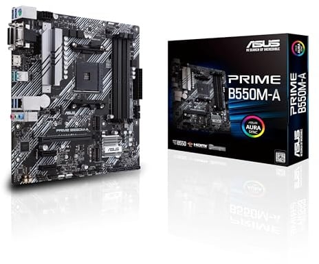 ASUS Prime B550M-A Gaming Mainboard Sockel AM4 (Micro ATX, Ryzen, PCIe 4.0, 2X M.2, 1Gbit/s-Ethernet, SATA 6Gbit/s, USB 3.2 Gen 2 Typ-A, Unterstützung für Aura Sync RGB Header)
