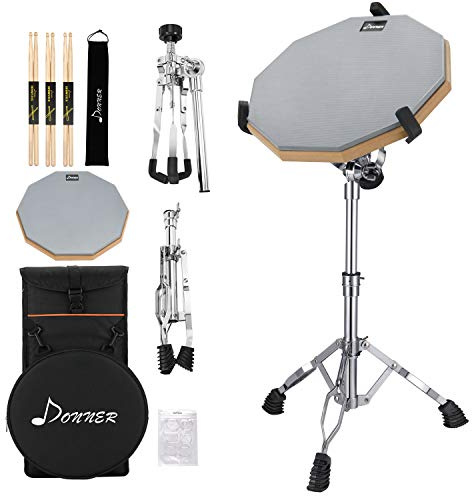 Donner Drum Practice Pad mit Snare Drum Ständer Kit, 3 Paar Drumsticks mit Tasche, Drum Gele