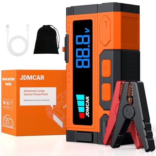 Starthilfe Powerbank für Pkw 𝟕𝟎𝟎𝟎𝐀 - JDMCAR 𝟏𝟒.𝟖𝐕 Auto Starthilfe Powerbank, Jumper Starter Powerbank mit LCD Bildschirm & LED Taschenlampe, Autobatterie Booster-Upgrade