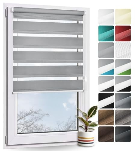 Rollmayer Doppelrollo Klemmfix ohne Bohren Klemmrollo Fensterrollo (Grau - 50 x 150 cm - BxH) Duo Rollo Sonnenschutzrollo Zebrarollo Seitenzugrollo für Fenster und Tür