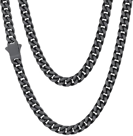 ChainsHouse Kette Herren Damen Edelstahl Panzerkette 5/7/9/12mm Breit | Miami Halskette Männer,wasserfeste Gliederkette in Silber/Gold/Schwarz,Kubanische Edelstahlkette Schmuck,Kettenlänge 46-76cm