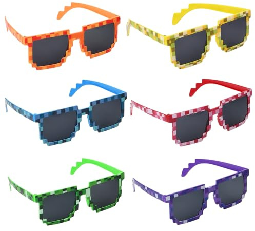 FESSOSKO Witzige Pixel Sonnenbrillen, 6 Stück Mosaikgläser Brille, Lustige Partybrille, Pixel Sonnenbrille, Pixel geburtstag mitgebsel für Reisen, Themenpartys, Konzerte, Partys, Festivals