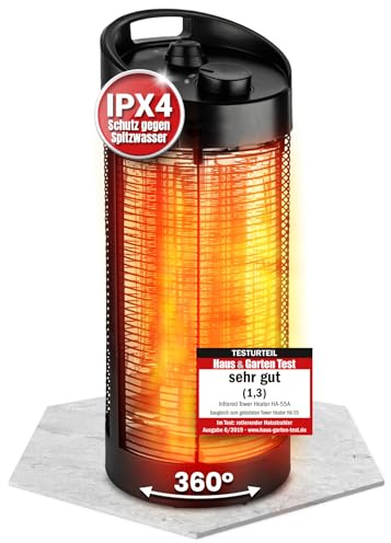 Heimwert Infrarot Stand Heizstrahler – Sofortige Wohlfühlwärme für Terrasse & Innenbereich, mobil & effizient, geräuschlos & allergikerfreundlich - Testurteil Sehr gut (56cm Höhe)