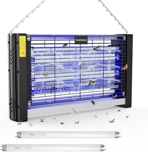 Insektenvernichter Elektrisch, mit Doppeltem Raster, XXL, 2400 V 20W, 2 T8-Lampen, Innenbereich Mückenfalle, Fliegenfalle, Mückenlampe, Hakendesign, geeignet für Haus, Terrasse