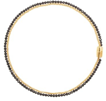 Breil, Magnetica System Kollektion, Mittelgroße Black Sun Halskette, Damenhalskette aus Goldfarbenem Edelstahl, mit Schwarzen Spinellsteinen, Magnetverschluss, Farbe: Gold und Schwarz, Länge: 45 cm
