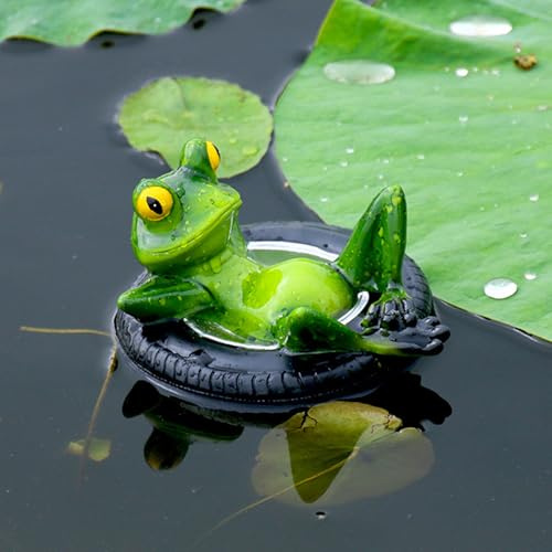 Vartegas Frosch Miniteich Deko, Schwimmende Teichdeko Miniteich, Mini Teich Deko Garten Figuren Frosch, Harz Fröschen Teichdeko für Draußen, Gartenteich, für Garten Balkon Teiche Dekoration (A)