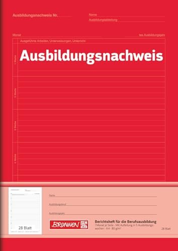 Brunnen 1042574 Schulheft Ausbildungsnachweis, A4, liniert, 28, rot