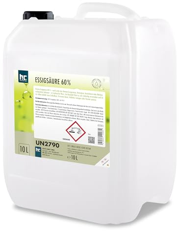 Höfer Chemie 10 L Essigsäure 60% - optimaler Reiniger und Entkalker - Premium Qualität Made in Germany - frisch abgefüllt im handlichen Kanister