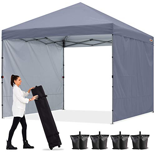 ABCCANOPY Faltpavillon Wasserdicht Stabil Winterfest,UV Schutz 50+,Für Garten Camping,4 PCS Sandsack,Partyzelt mit 2 Seitenwände,2,4x2,4M,Grau