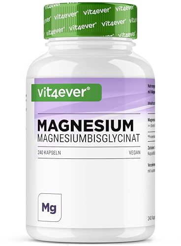vit4ever Magnesiumbisglycinat - 240 Kapseln - 300mg elementares Magnesium pro Tagesdosis - Premium: Chelatiertes Magnesium - Laborgeprüft, vegan, hochdosiert