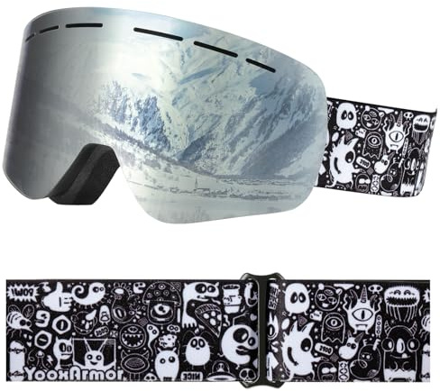 YooxArmor Skibrille Kinder, Anti Fog Snowboardbrille mit Double Lens für 6-14 Jahren Jungen Mädchen,100% UV 400 Helmkompatible OTG Schneebrille für Skifahren Skaten Wintersport