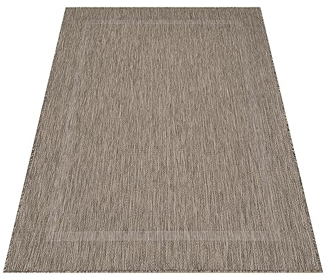 Stilvoll Günstig by ELMM Outdoor Kurzflor Teppich Braun 80 x 150 cm – Einfarbig, 5 mm, Polypropylen, Polypropylen-Rücken, für Balkon, Terrasse & Garten