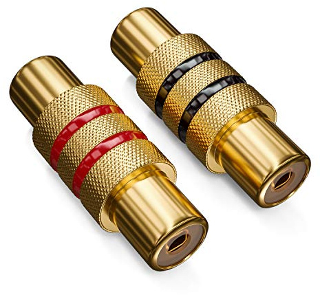 deleyCON 2 Stück Cinch RCA Kupplung als Set - 1x Schwarz + 1x Rot - Audio Video Adapter - Buchse zu Buchse - Verbindungsstück