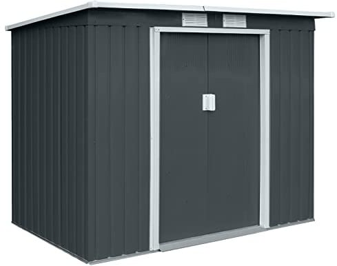 HATTORO P100 Gartenhaus mit Pultdach, Geräteschuppen 213x130x173cm, Gerätehaus mit 2 Schiebetüren, Belüftungsgitter & Metall-Rahmen, Modernes Grau/Anthrazit, Verzinkter Stahl