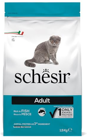 Schesir Cat Adult Maintenance Fisch, Katzenfutter trocken für erwachsene Katzen, Beutel, 1.5 kg
