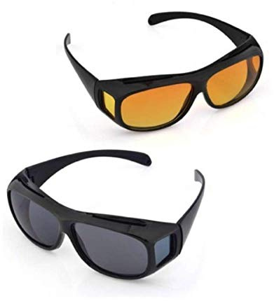 Boolavard 2er pack Überzieh Nachtsichtbrille für Autofahrer, für Brillenträger, getönte polarisierende Gläser, gemäß ISO Norm, schwarz/gelb