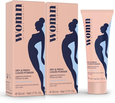 womn Flüssiges Körperpuder, gegen Schweiß, Reibung & Geruch 2 x 50 ml | Talkfreie Creme-zu-Puder-Formel. Absorbiert Feuchtigkeit, beugt Wundscheuern & Geruch vor. Für Intimbereich & Unterbrust.