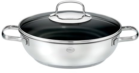 RÖSLE ELEGANCE ProPlex Servierpfanne, Antihaft, Stilvoll & Effizient - Ø 24 cm, Hitzebeständig bis 260 °C, ProPlex Antihaftversiegelung, silbern, Edelstahl 18/10