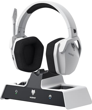 NUBWO G06 Pro Wireless Gaming Headset mit Ladestation für Headset und PS5 Controller, 17ms Niedrige Latenz, 120 Stündige Akkulaufzeit, Dynamische 50mm Treiber Weiß (Nicht mit Xbox Kompatibel)