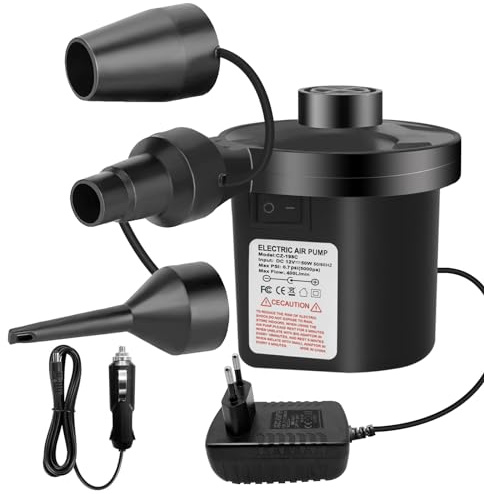 Elektrische Luftpumpe,Jsdoin Luftpumpe für luftmatratze, 2 in 1 Inflate und Deflate Elektrische Pump mit 3 Luftdüse für aufblasbare Matratze,Boot,Luftmatratze Pool,Schwimmring, Schwarz