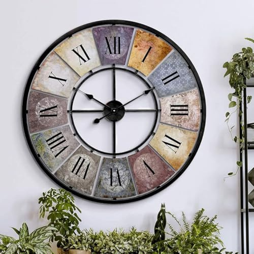 80 cm große Vintage Wanduhr Retro XXL antike Wohnzimmeruhr Metall Uhr groß, römische Ziffern