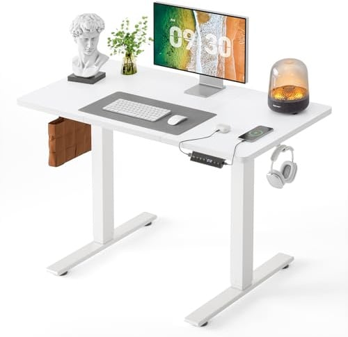 FEZIBO Schreibtisch Höhenverstellbar mit USB-C&USB-A Ladeansch 120 x 60 cm | Steh-Sitz-Schreibtisch, Ergonomischer Computertisch Homeoffice, Standing Desk, Weiß