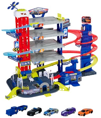 Majorette Super Chase Center - 5-stöckiges Parkhaus mit Spielzeugautos, Zug, Aufzug, Licht & Sound, Auto Spielzeug ab 5 Jahren - 212059984