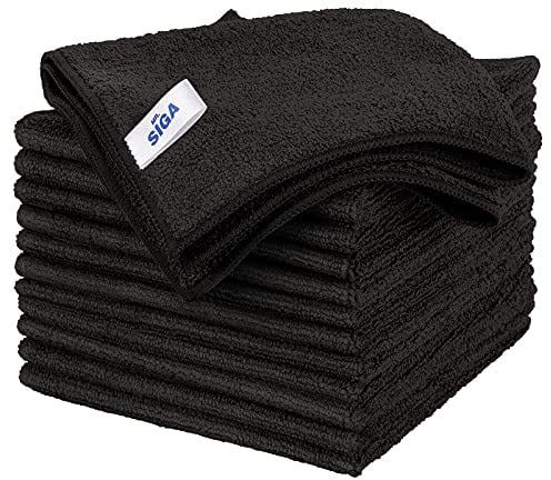 MR.SIGA Mikrofaser-Reinigungstuch, Allzweck-Mikrofasertücher, streifenfreie Reinigungstücher, 12er-Pack, schwarz, Größe 32 x 32 cm (12,6 x 12,6 Zoll)