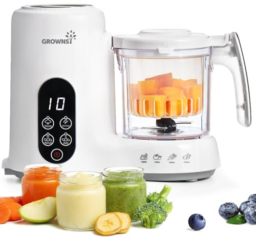 Grownsy Babynahrungszubereiter mit Dampfkorb – Dampfgarer, Mixer & Sterilisator in einem Gerät, BPA-frei, für gesunde hausgemachte Babynahrung, BPA-frei