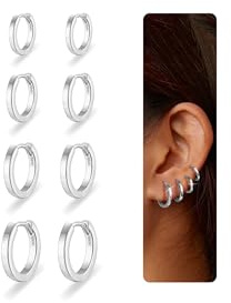Nelytiya 4 Paar Ohrringe Silber 925 Kleine Creolen Silber 925 Für Damen Hypoallergen Creolen Ohrringe Set Für Mehrere Piercings 6/8/10/12mm