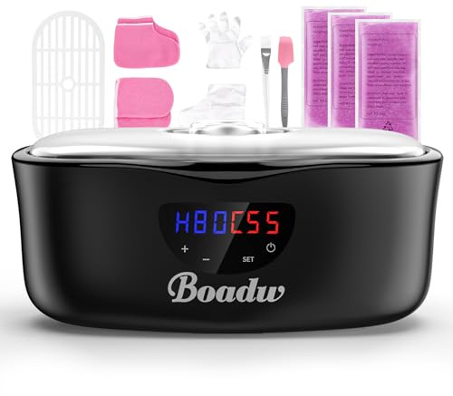 Boadw Paraffinbad für Hände und Füße, 4000ml Paraffin Wachsbad Paraffinbad Set für Trockene, Raue Hau, mit 1350g Paraffinwachs und Zubehör, Tolles Spa Geschenk-Schwarz