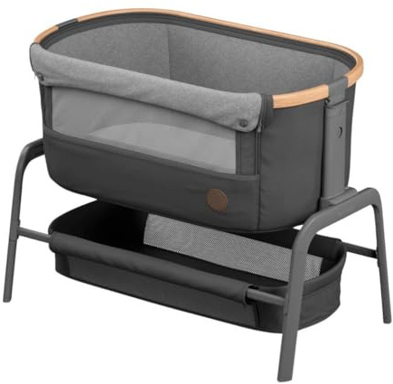 Maxi-Cosi Iora Faltbares Co-Sleeper, 0-9 kg, Essential Graphite | Beistellbett Baby, 0–6 Monate, 4 Neigungs, 5 Höhenstufen, Leichtes Schieben, Bequeme Matratze, Großer Korb, Leicht zu Tragen