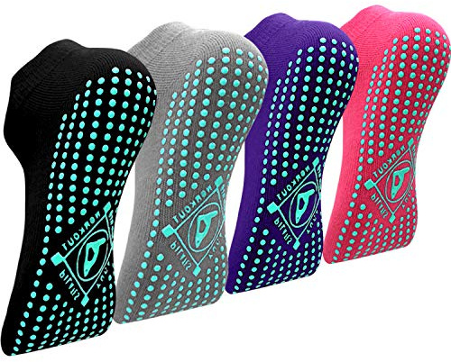 ELUTONG Yoga Socken Anti-Rutsch-Socken (4 Paare) für Damen Pilates, Barre, Tanz, Ballett, Kampfsport, Trampolin, Yoga, Fitness, Krankenhaus, Reha, Heim- und Körperbalance, Sox UK 4-10 / EU 35-43