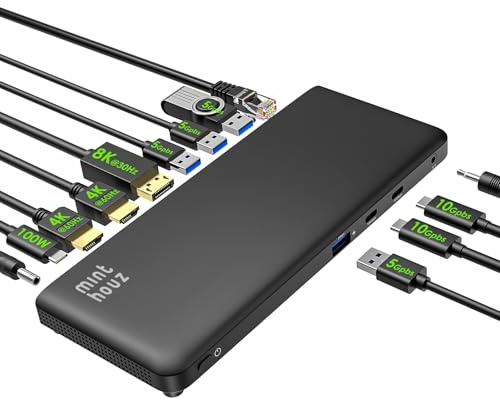 USB C Docking Station Triple Monitore für HP Lenovo Dell,12-in-1-Dockingstation mit 130W Netzteil,4K Dual HDMI+8K DP,4*USB-A /2*USB-C, Ethernet,3,5mm Multiport Adapter für Laptop (Dual HDMI+DP)
