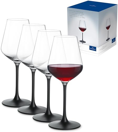 Villeroy & Boch - Manufacture Rock, Rotweinglas Set 4 teilig 380 ml, Weingläser Schwarz, Gläser Wein Schwarz, Rotwein Gläser Schwarz Matt, Weinglasset, Außergewöhnliche Gläser, Kristallglas