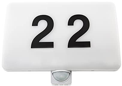 HUBER Hausnummernleuchte mit Bewegungsmelder 180° 20W, 1800lm - Nachtlicht 4 W 250lm, Bereichsbegrenzung Wandmontage, IP54, weiß