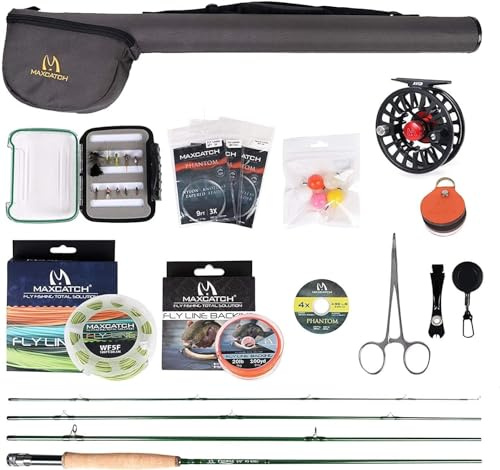 MAXIMUMCATCH Premier Fliegenrute und Avid Rolle Combo komplete 9' Fliegenfischen Outfit mit Angelausrüstung